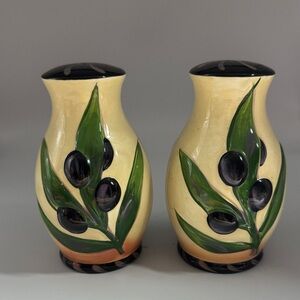 Ceramic Olive Design Salt & Pepper by Clay Art